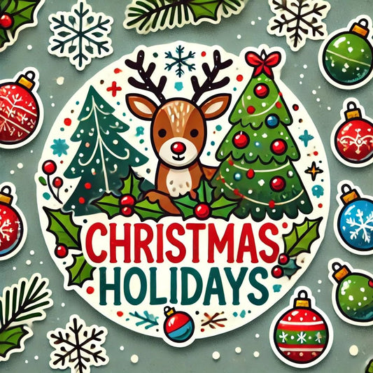 Vinyl sticker: Cheerful Waterproof Vinyl Sticker Decal for Laptop, Wall, Car, Window, Bumper, and Water Bottle Featuring Reindeer and Christmas Ornaments (4)