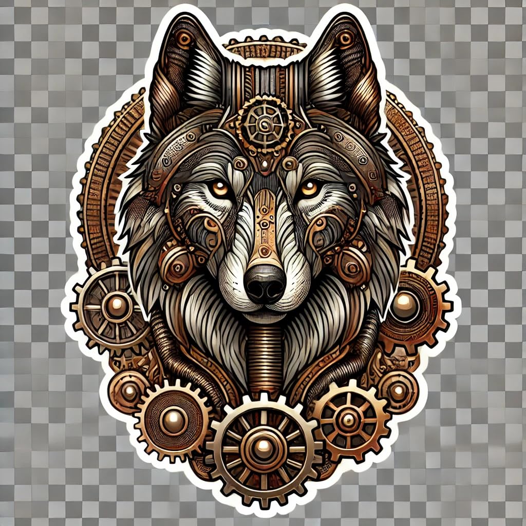 Vinyl sticker: Steampunk Wolf Sticker Decal for Laptop, Wall, Car, Window, Bumper, Waterproof Vinyl Decal for Truck, Auto, Water Bottle