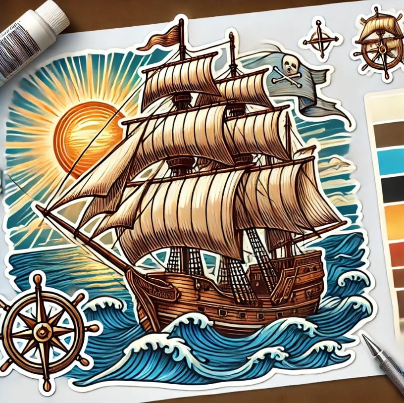 Vinyl sticker: Set Sail Nautical-Themed Sticker for Laptop, Wall, Car, Window, Bumper, Waterproof Decal for Truck, Water Bottle, Auto, and Boat. Variation 6