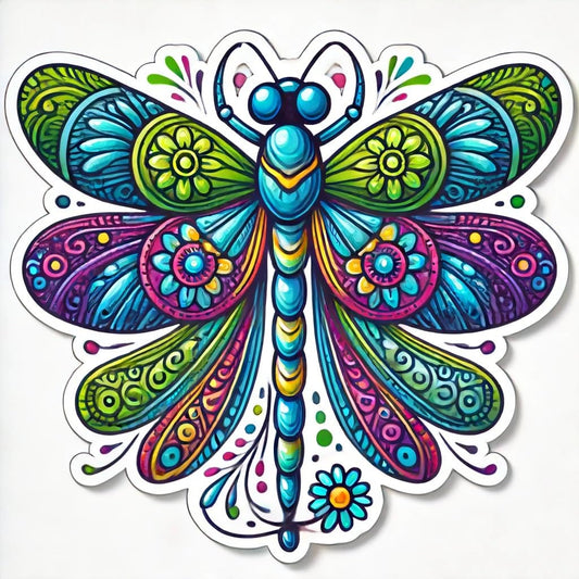Vinyl sticker: Colorful Dragonfly with Detailed Wings Sticker Decal for Laptop, Wall, Car, Window, Bumper, Truck, Waterproof Auto, Water Bottle