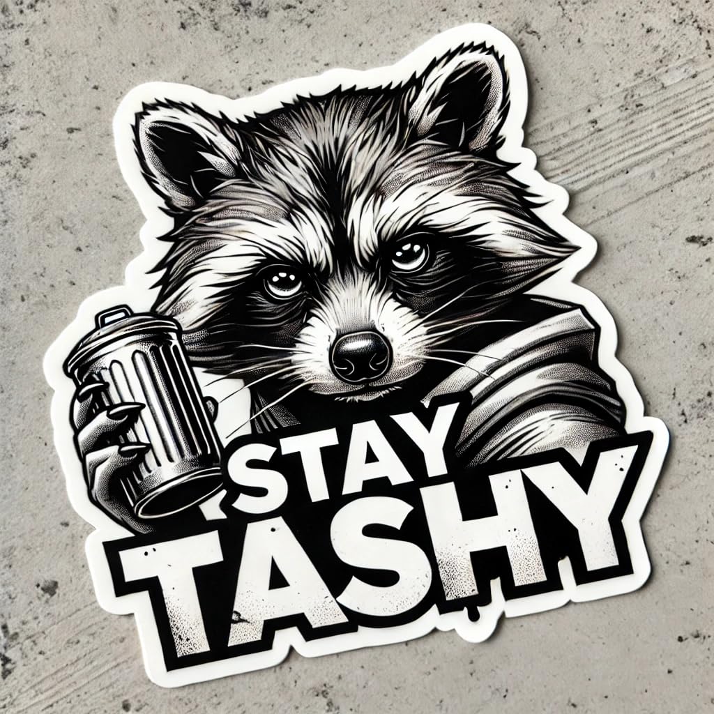 Vinyl sticker: Focused Raccoon Sticker for Laptop, Wall, Car, Window, Bumper - Stay Trashy Decal for Truck, Waterproof Auto, Water Bottle - Detailed Monochrome Art (8)