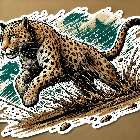 Vinyl sticker: Running Leopard Splashing Mud Sticker for Laptop, Wall, Car, Window, Bumper, Decal, Waterproof Truck Vinyl for Auto and Water Bottle (4)