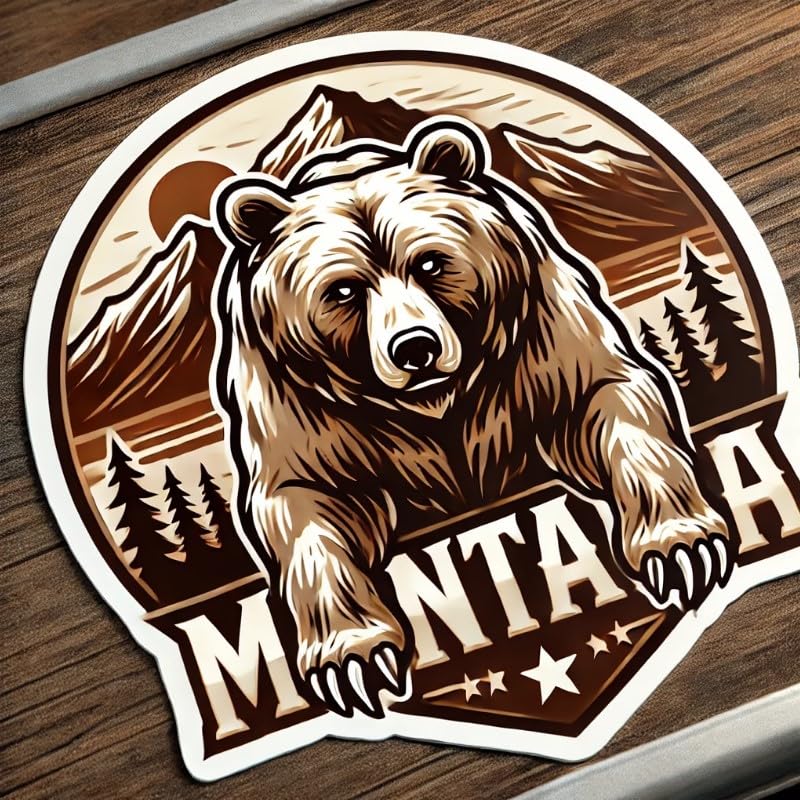 Vinyl sticker: Roaring Montana Grizzly Bear Laptop Wall Car Window Bumper Sticker Decal Truck Waterproof Auto Water Bottle (4)