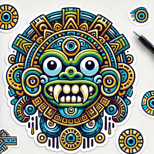 Vinyl sticker: Aztec Tlaloc God of Rain Sticker - Bold Design with Goggle Eyes for Laptop, Wall, Car, Window, Bumper, Waterproof Decal for Truck, Auto, Water Bottle.