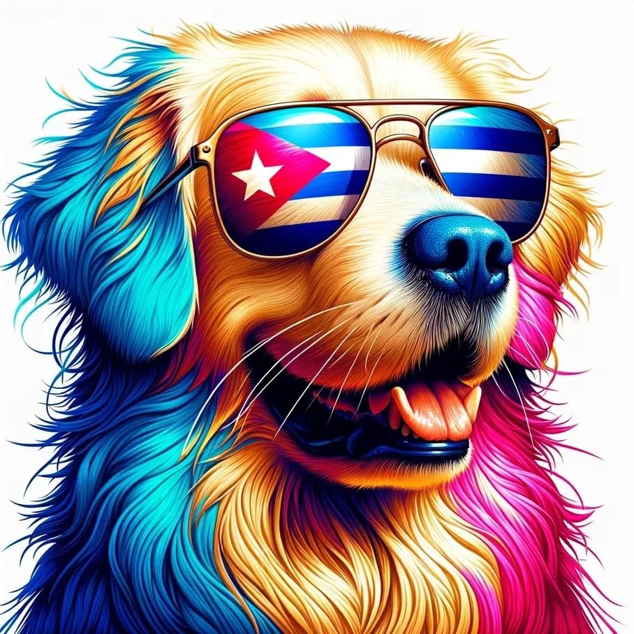 Vinyl sticker: Sticker Golden Retriever Glasses Flag Star Cuba Patriotic Dog Vinyl Decal American Flag & Cute Dogs in Glasses USA Pride Canine Waterproof Décor for Laptops Water Bottles Baby Room