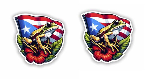 Vinyl sticker: Set of 2 Puerto Rican Coquí Frog with Flag Sticker, Realistic Tropical Animal Decal for Laptop, Car, Window, Bumper, Waterproof Truck, Water Bottle Decoration (4)