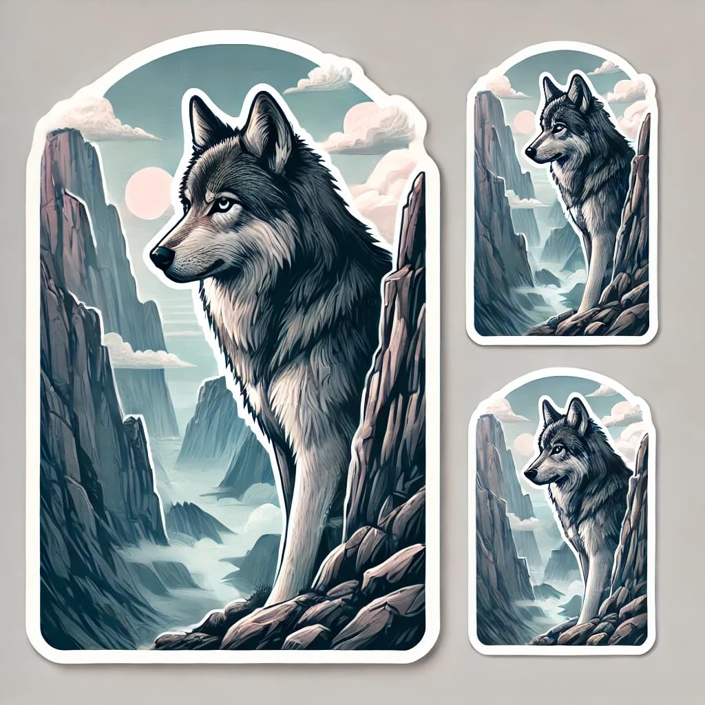Vinyl sticker: Mountain Ridge Wolf Waterproof Sticker for Laptop Wall Car Window Bumper Decal Truck Auto Water Bottle – Snow Howling Forest Scene (8)