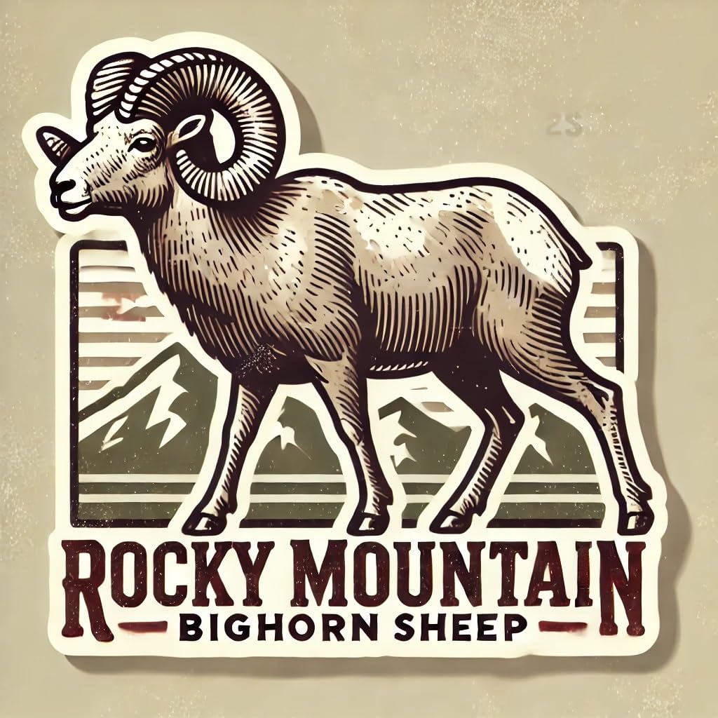 Vinyl sticker: Vintage Bighorn Sheep Sticker for Laptop, Car, Window, Bumper, Waterproof Decal, Auto, Truck, Water Bottle