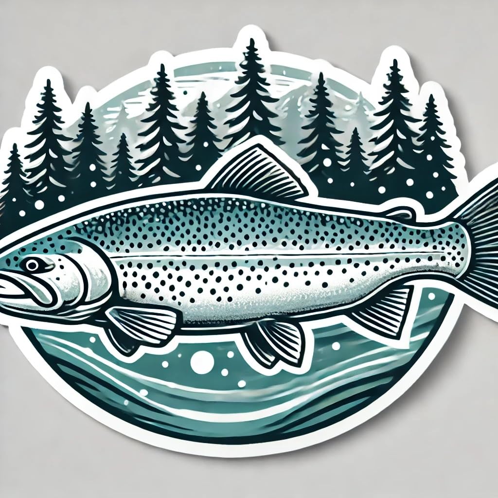 Vinyl sticker: Steelhead Trout Decal for Laptop, Wall, Car, Window, Bumper, Sticker with Snowy Winter Scene, Waterproof Auto Truck Vinyl for Water Bottles