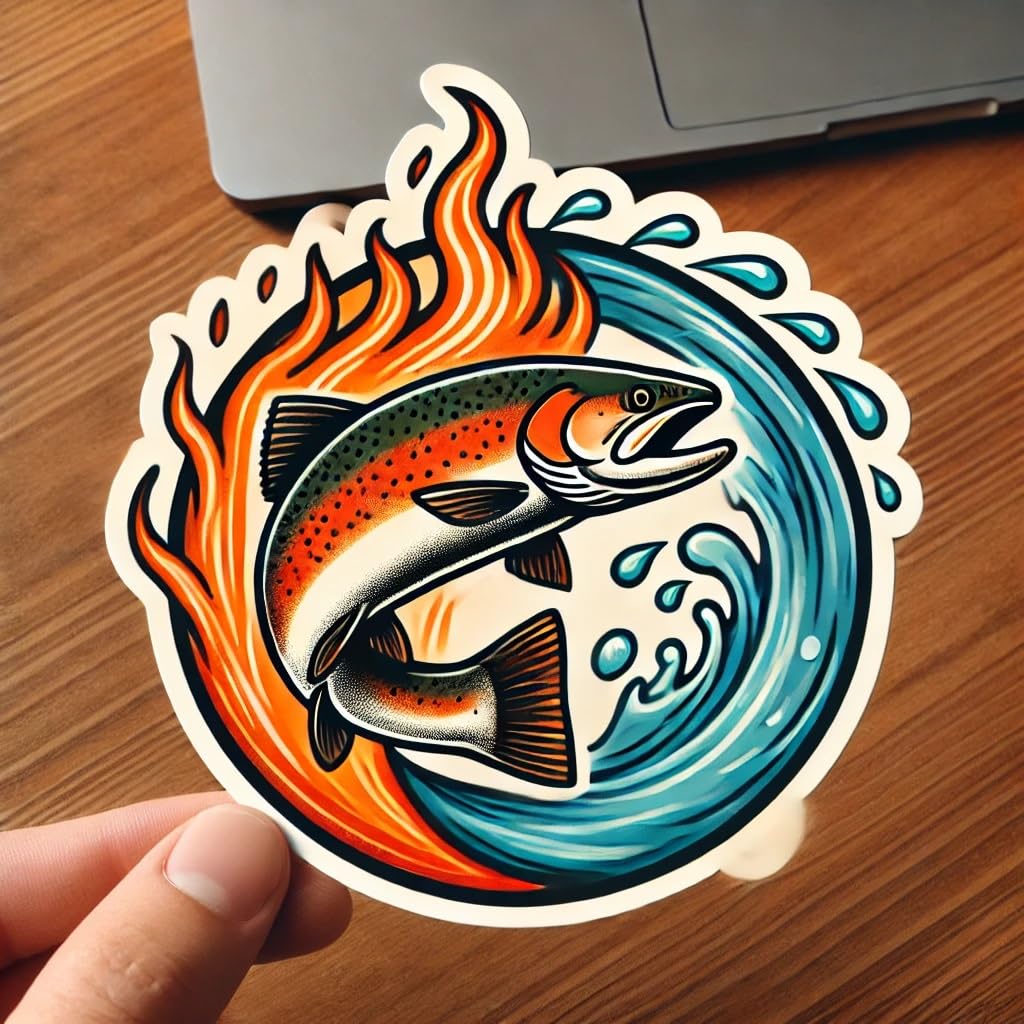 Vinyl sticker: Steelhead Trout Decal for Laptop, Wall, Car, Window, Bumper, Sticker with Fire and Water Design, Waterproof Auto Truck Vinyl for Water Bottles (4)