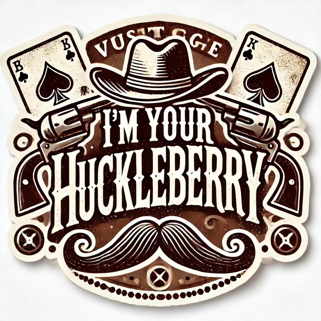 Vinyl sticker: "I'm Your Huckleberry" Sticker Decal for Laptop, Wall, Car, Window, Bumper, Waterproof Auto, and Water Bottle - Vintage Western Style with Playing Cards and Mustache (4)