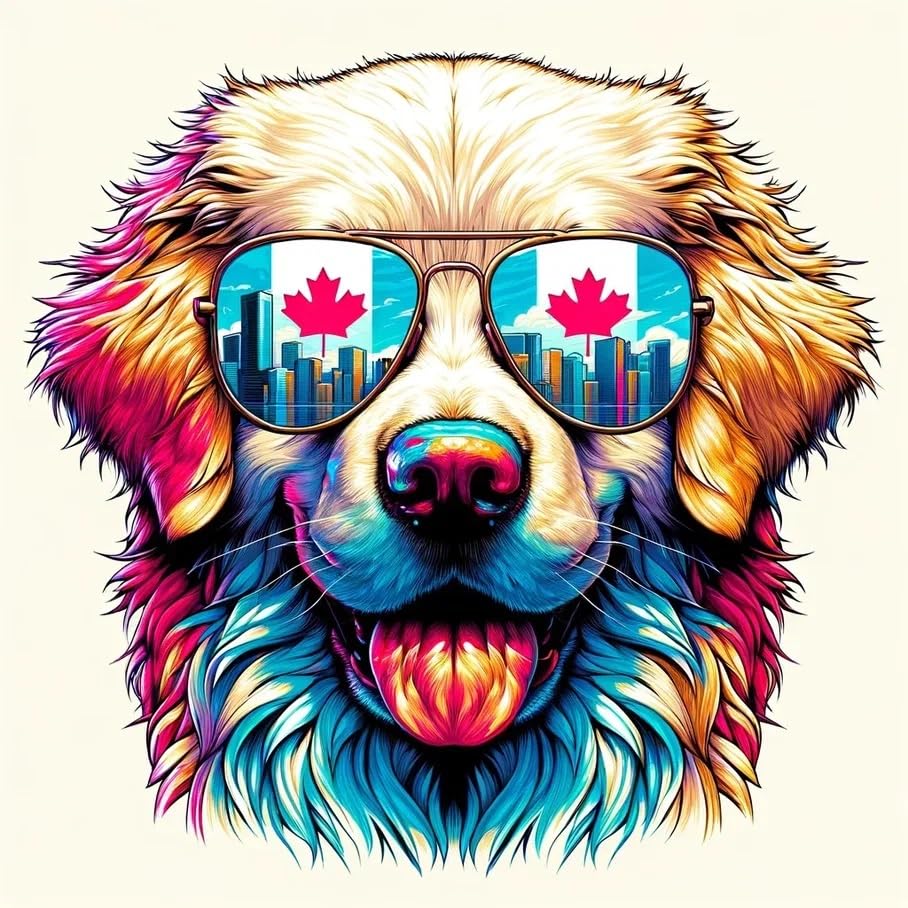 Vinyl sticker: Sticker Golden Retriever Glasses Flag Canada Patriotic Dog Vinyl Decal American Flag & Cute Dogs in Glasses USA Pride Canine Waterproof Décor for Laptops Water Bottles Baby Room