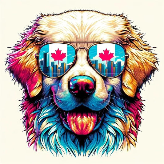 Vinyl sticker: Sticker Golden Retriever Glasses Flag Canada Patriotic Dog Vinyl Decal American Flag & Cute Dogs in Glasses USA Pride Canine Waterproof Décor for Laptops Water Bottles Baby Room