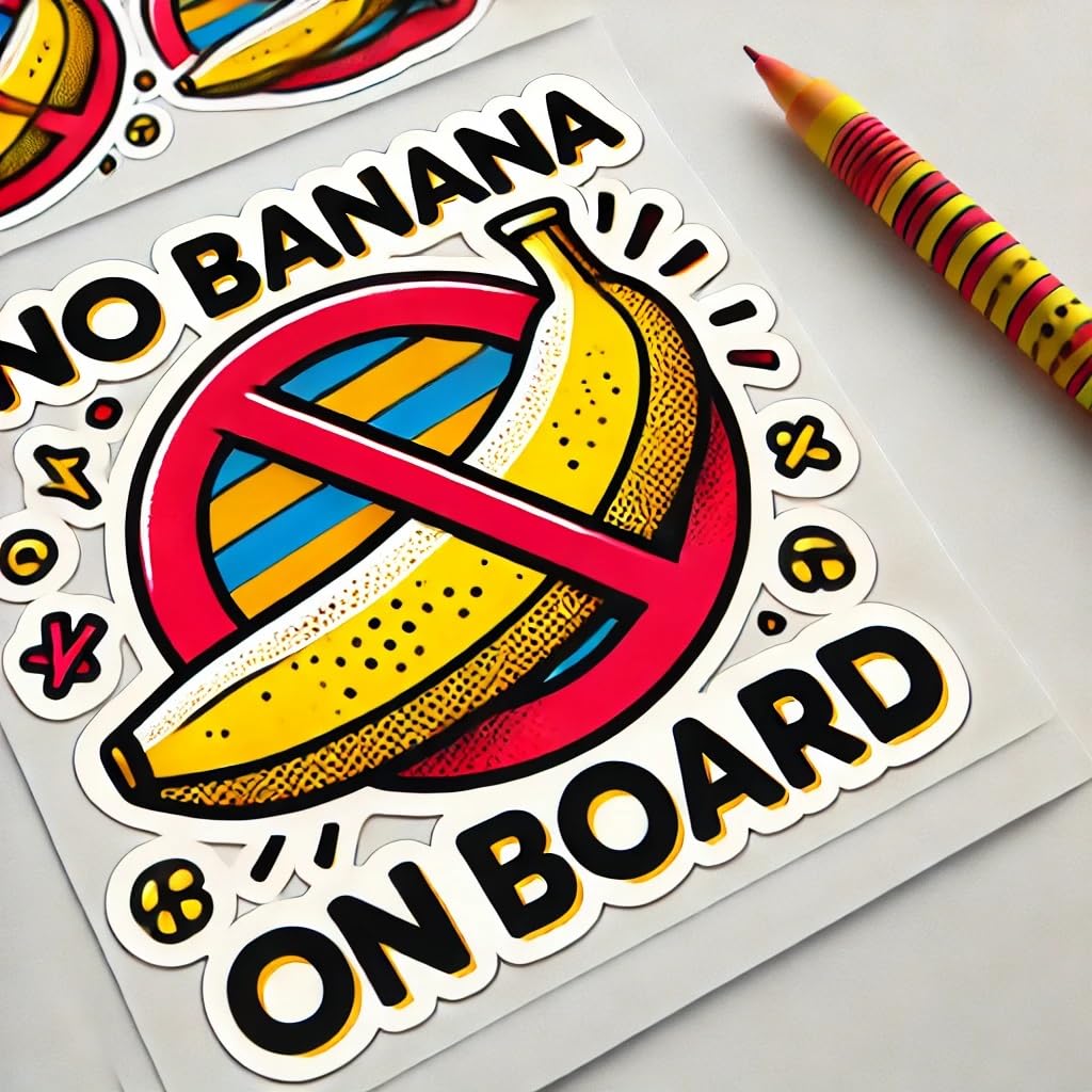 Vinyl sticker: "No Banana on Board Street Art Waterproof Car Bumper Sticker Decal for Truck, Laptop, Window, Auto, and Water Bottle"