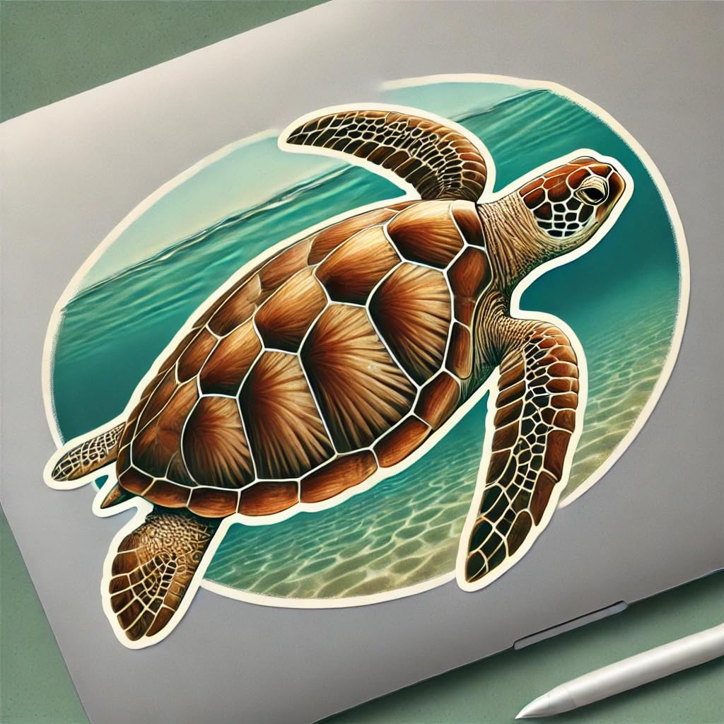 Vinyl sticker: Elegant Sea Turtle Sticker - Waterproof Vinyl Decal for Laptop, Car, Wall, Window, Bumper, Truck, and Water Bottle