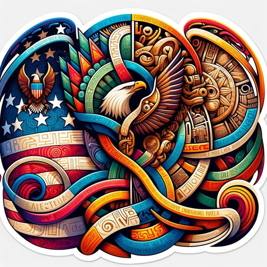 Vinyl sticker: USA-Mexico Cultural Heritage Sticker: Artistic and Literary Fusion Decal for Enthusiasts