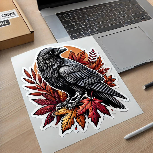 Vinyl sticker: Autumn Leaves Raven Sticker Decal for Laptop, Wall, Car, Window, Bumper, Waterproof Vinyl Truck Auto Water Bottle Design (6)