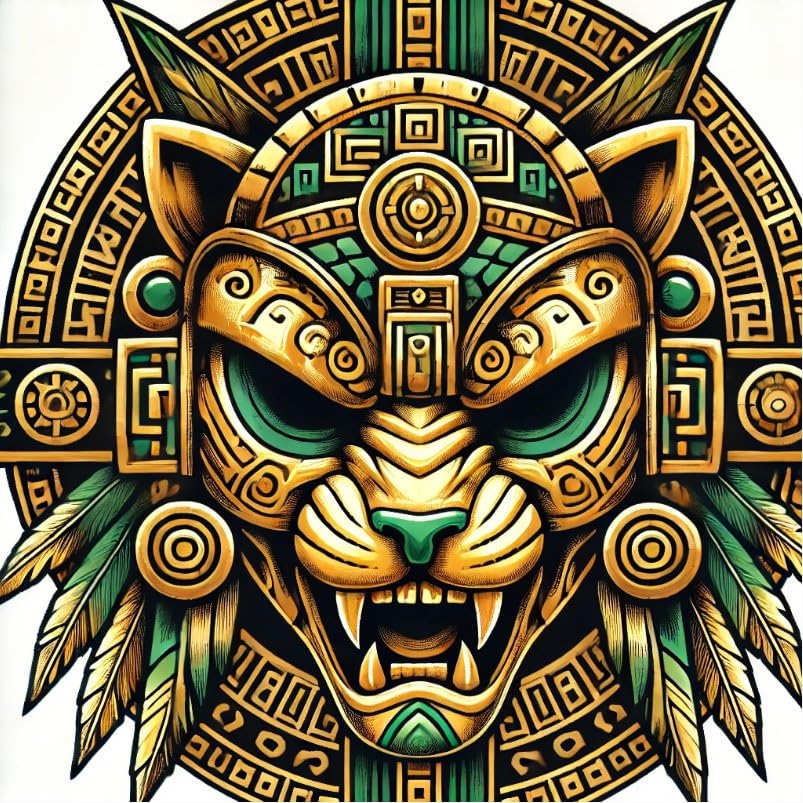 Vinyl sticker: Aztec Jaguar Mask Warrior Vinyl Sticker for Laptop, Wall, Car, Window, Bumper, Waterproof Decal for Truck, Auto, Water Bottle. Variation 6 (6)