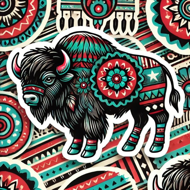 Vinyl sticker: Tribal Buffalo Pattern Sticker for Laptop, Car, Wall, Window, Bumper, Truck, Waterproof Decal for Water Bottle (4)