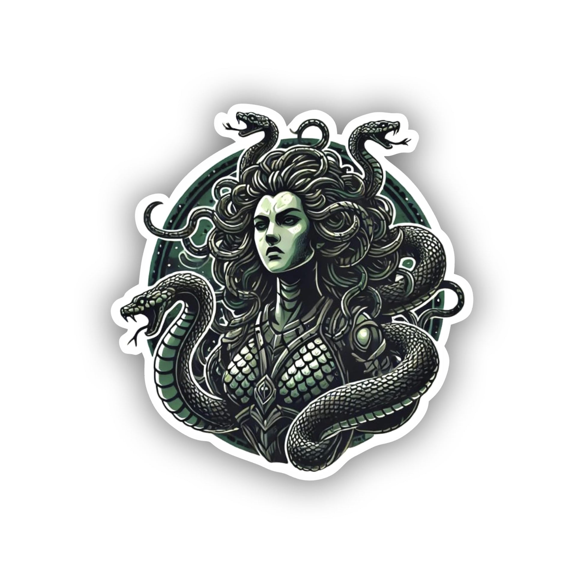 Vinyl sticker: Serious Medusa Gorgon Full-Body Vinyl Sticker | Mythical Greek Warrior Decal for Car, Laptop, Window, Water Bottle (6)