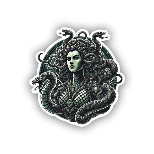 Vinyl sticker: Serious Medusa Gorgon Full-Body Vinyl Sticker | Mythical Greek Warrior Decal for Car, Laptop, Window, Water Bottle (6)
