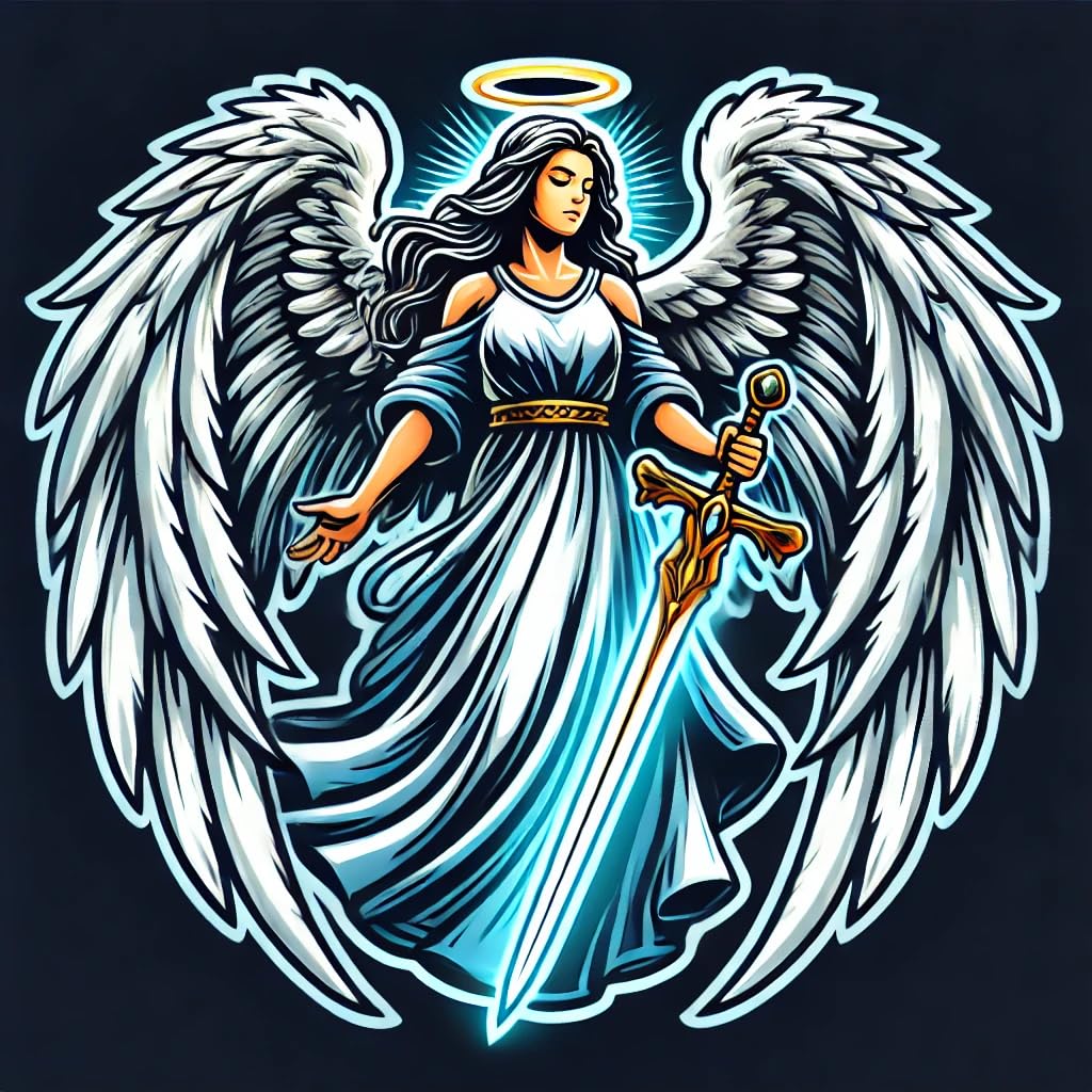 Vinyl sticker: Laptop Wall Car Window Bumper Sticker Decal Truck Waterproof Auto Water Bottle – Majestic Angel with Glowing Sword and Powerful Wings Design