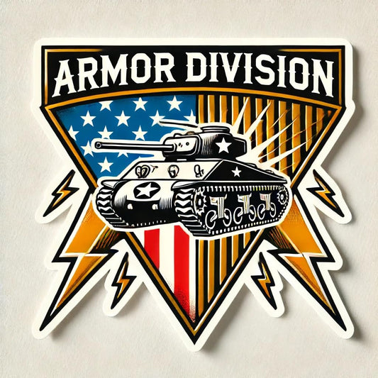 Vinyl sticker: Classic Armor Division Emblem Sticker - Vibrant Vinyl Decal for Laptop, Wall, Car, Window, Bumper, Truck, Water Bottle - Tank and Lightning Bolts Design