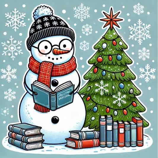 Vinyl sticker: Snowman Librarian with Book Tree Holiday Design (4)
