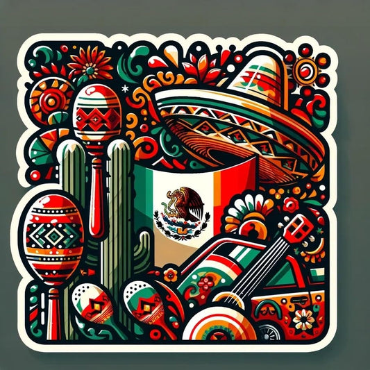 Vinyl sticker: Sticker Cactus Sombrero Maracas Guitar Flag Patriotic Mexico Vinyl Decal Waterproof Weather Resistant Letters Estado Aguila Mexican Flag Design Perfect for Car Truck Bumper Laptop Tumbler