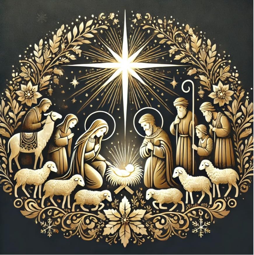 Vinyl sticker: Holy Family with Shepherds and Snowflake Accents, Laptop and Car Waterproof Decal