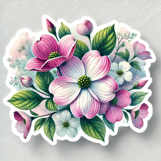 Vinyl sticker: Artistic Dogwood Blossom Sticker – Laptop, Wall, Car, Window, Bumper, Decal, Truck, Waterproof, Auto, Water Bottle