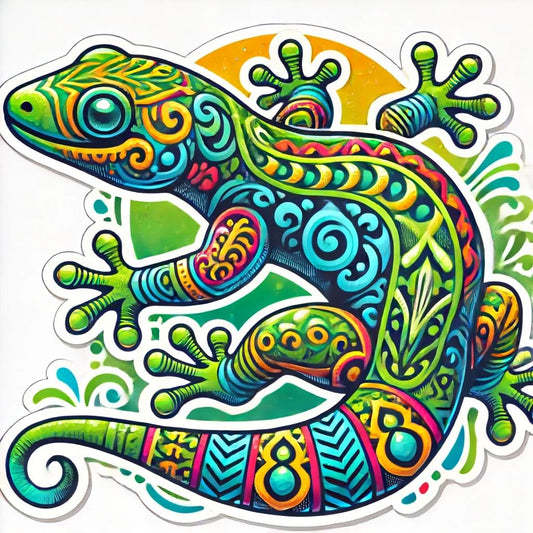 Vinyl sticker: Colorful Gecko with Intricate Patterns Sticker Decal for Laptop, Wall, Car, Window, Bumper, Truck, Waterproof Auto, Water Bottle