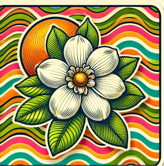 Vinyl sticker: Retro 70s Florida Orange Blossom Sticker - Waterproof Car, Laptop, Window, Bumper, Auto, Truck, Water Bottle, Wall, Decal (4)