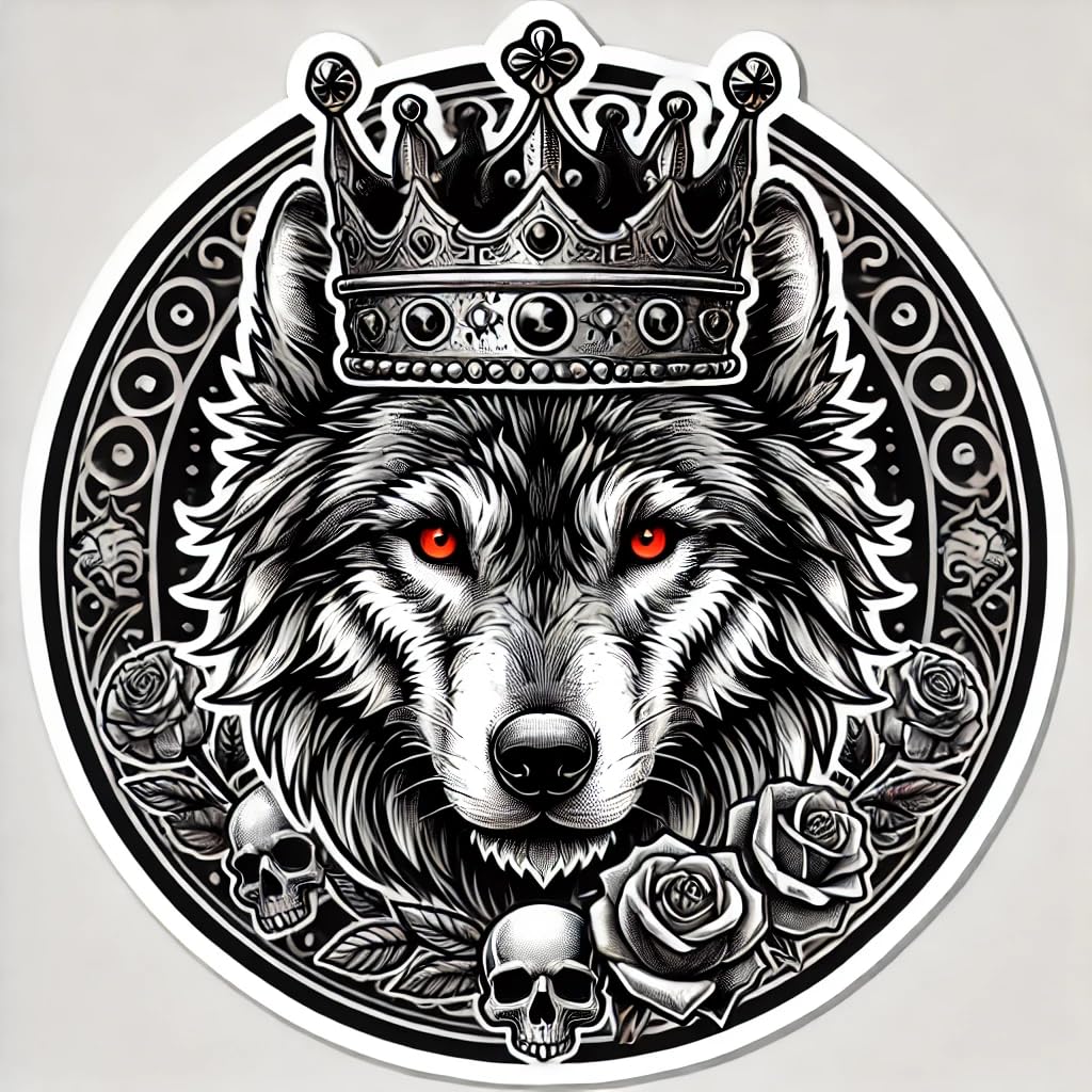 Vinyl sticker: Gothic American Wolf with Crown Sticker Decal for Laptop, Wall, Car, Window, Bumper, Waterproof Vinyl Auto Decor