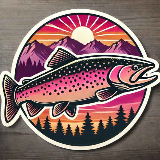 Vinyl sticker: Steelhead Trout Decal for Laptop, Wall, Car, Window, Bumper, Sticker with Sunset Scene, Waterproof Auto Truck Vinyl for Water Bottles