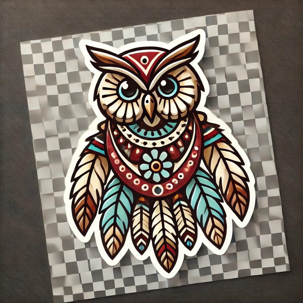 Vinyl sticker: Native American Owl Laptop, Wall, Car, Window, Bumper, Sticker, Decal - Waterproof, Auto, Water Bottle, Truck, Durable Vinyl, Cultural Heritage Design