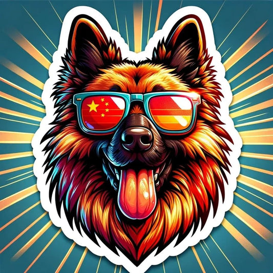 Vinyl sticker: Sticker German Shepherd Glasses Flag Star China Patriotic Dog Vinyl Decal American Flag & Cute Dogs in Glasses USA Pride Canine Waterproof Décor for Laptops Water Bottles Dog Breed Sticker