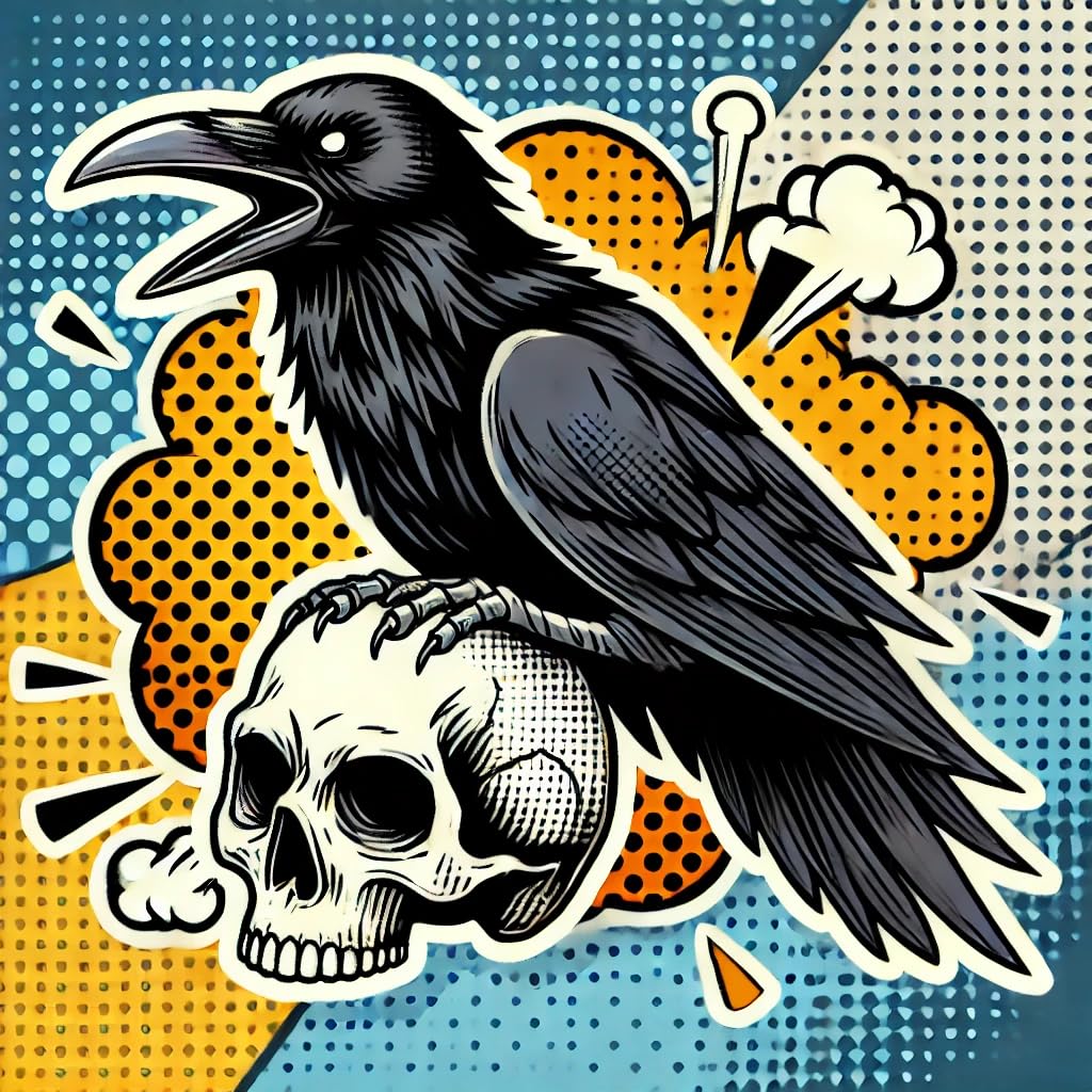 Vinyl sticker: Comic Book Raven Crow on Skull Laptop Wall Car Window Bumper Sticker Decal Truck Waterproof Auto Water Bottle