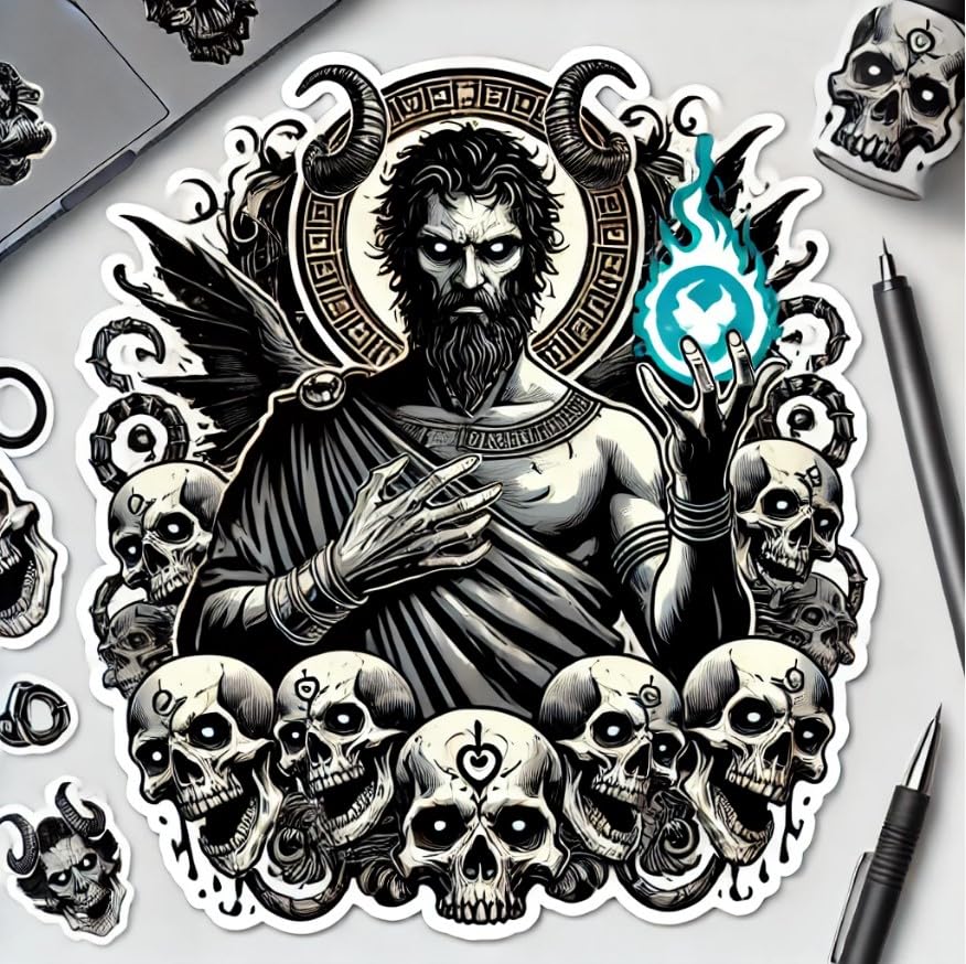 Vinyl sticker: Gothic Hades Sticker with Glowing Skull for Laptop, Wall, Car, Window, Bumper, Decal, Truck, Waterproof Auto, and Water Bottle Design