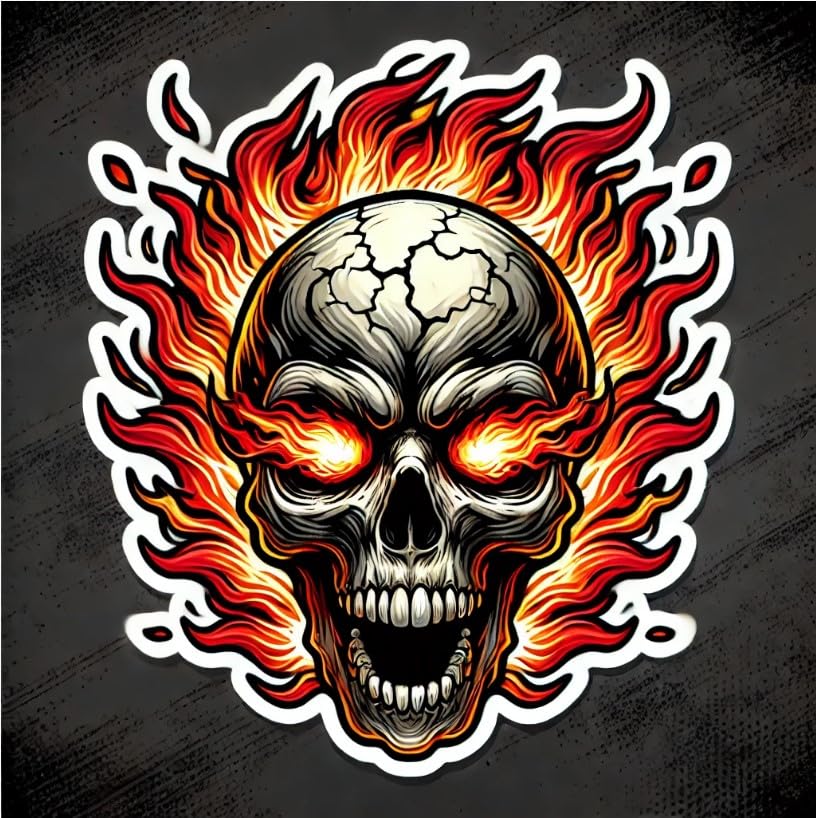 Vinyl sticker: Skull with Fire Eyes Sticker for Laptop, Car, Window, Wall, Bumper, Waterproof Decal for Truck, Auto, Water Bottle, and More (6)