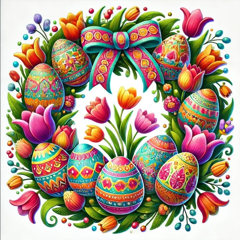 Vinyl sticker: Bright Easter Wreath Laptop Wall Car Window Bumper Sticker Decal Truck Waterproof Auto Water Bottle – Spring Floral & Decorative Eggs Design (6)