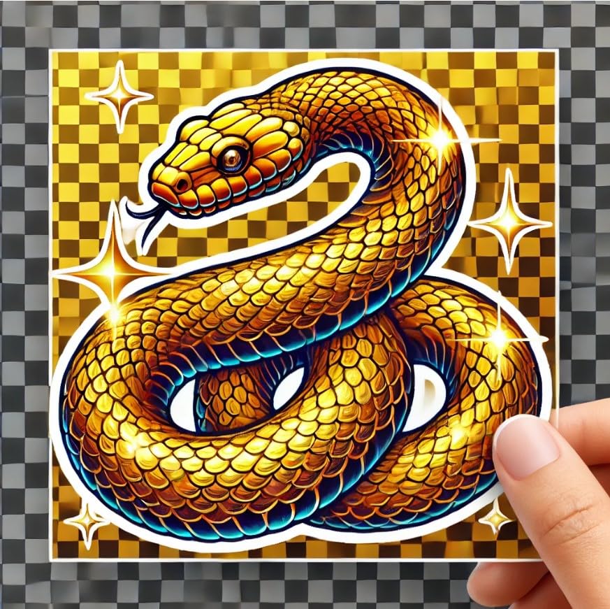 Vinyl sticker: Luxurious Golden Snake Sticker for Laptop, Wall, Car, Window, Bumper, Decal, Waterproof Auto, Truck, Water Bottle