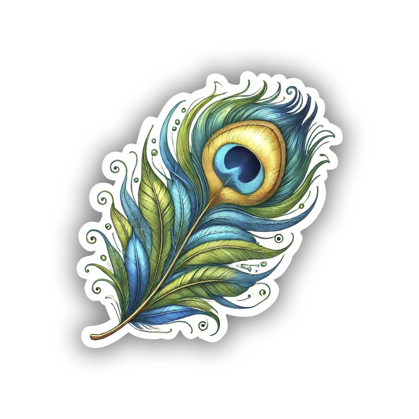 Vinyl sticker: Peacock Feather Sticker for Laptop, Wall, Car, Window, Bumper, Truck, Waterproof Decal - Elegant Design