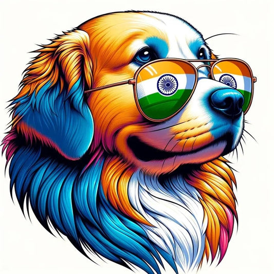 Vinyl sticker: Sticker Golden Retriever Glasses Flag India Patriotic Dog Vinyl Decal American Flag & Cute Dogs in Glasses USA Pride Canine Waterproof Décor for Laptops Water BottlesGift for Dog Owners