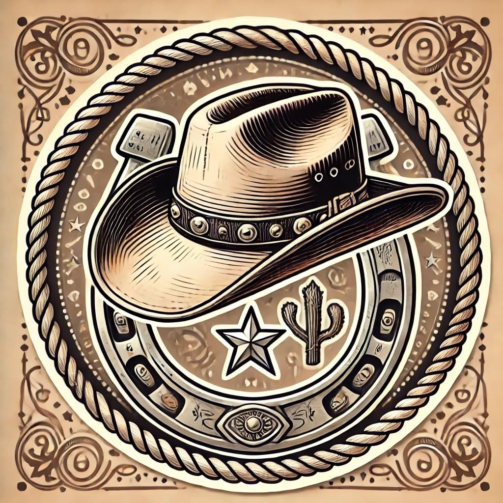 Vinyl sticker: Western Cowboy Hat and Horseshoe Vinyl Sticker for Laptop, Wall, Car, Window, Bumper, Truck, Waterproof Decal for Water Bottle