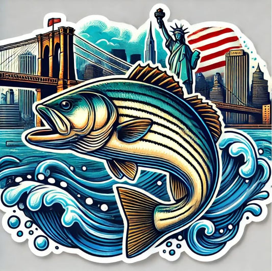 Vinyl sticker: Striped Bass New York Symbol Sticker – Laptop Wall Car Window Bumper Decal Truck Waterproof Auto Water Bottle