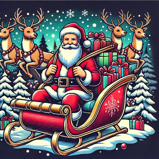 Vinyl sticker: Santa Claus in Sleigh with Gifts and Reindeer Design