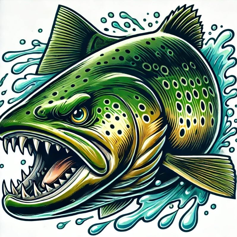 Vinyl sticker: Green Trout Ruthless Predator Laptop Wall Car Window Bumper Sticker Decal Truck Waterproof Auto Water Bottle (6)