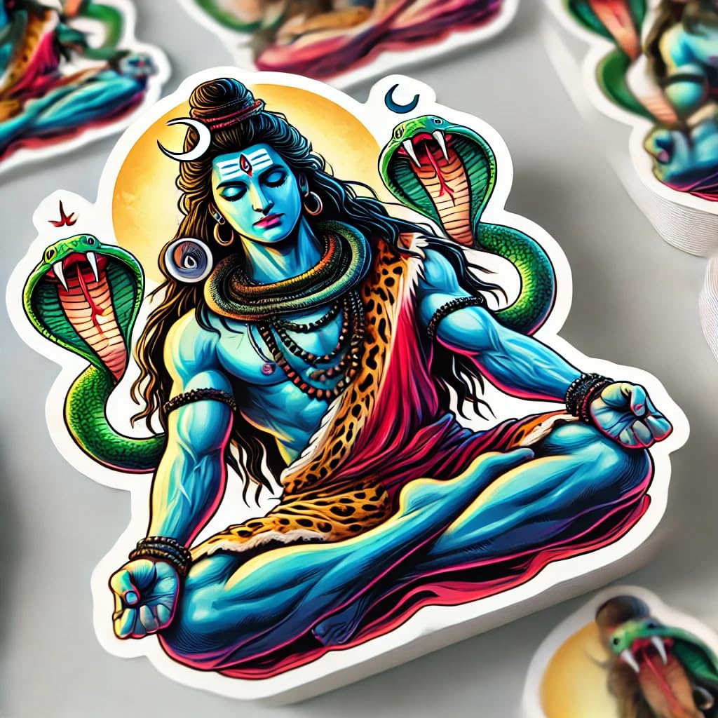 Vinyl sticker: Shiva Hindu God satiated fists Realistic Meditation Sticker with Vibrant Colors for Laptop, Wall, Car, Window, Bumper, Decal, Truck, Waterproof, Auto, Water Bottle
