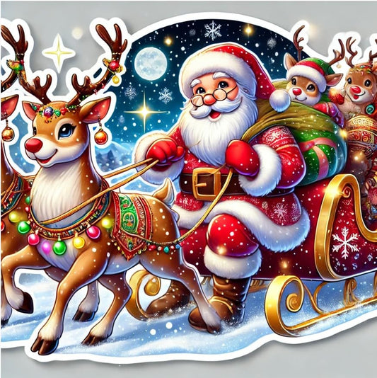 Vinyl sticker: Santa with Reindeer Sticker for Laptop, Wall, Car Window, Bumper, Truck, Waterproof Decal for Water Bottle, Auto Decorations